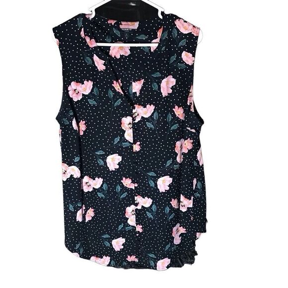 Torrid Harper SZ 2 = 2X black floral blouse top shirt button down sleeveless - Picture 1 of 6